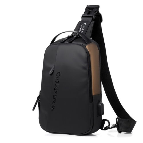 

WEIXIER X313 Men Chest Bag Crossbody Casual Small Bag Shoulder Bag External USB Port(Black Gold)