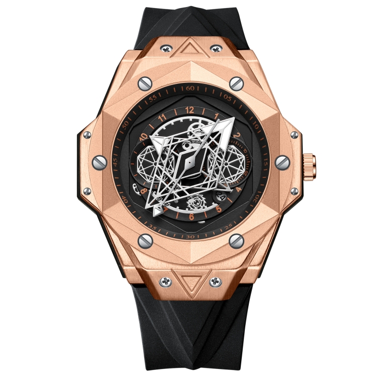 

BINBOND B2266 Men Luminous Calendar Outdoor Waterproof Watches, Color: Black Leather-Rose Gold