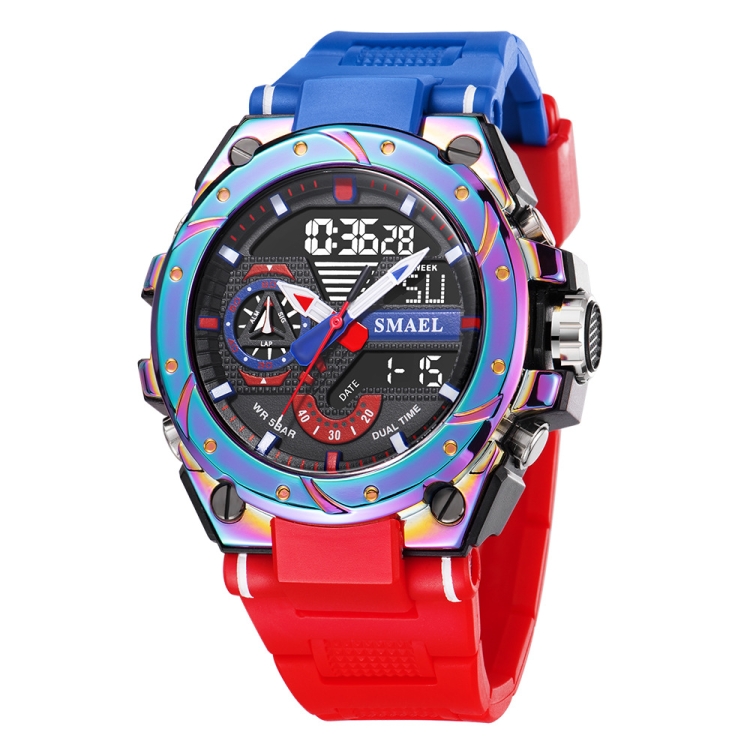 

SMAEL 8060 Waterproof Sports Alloy Men Watch Luminous Display HD Mirror Watch(Colorful Blue Red)