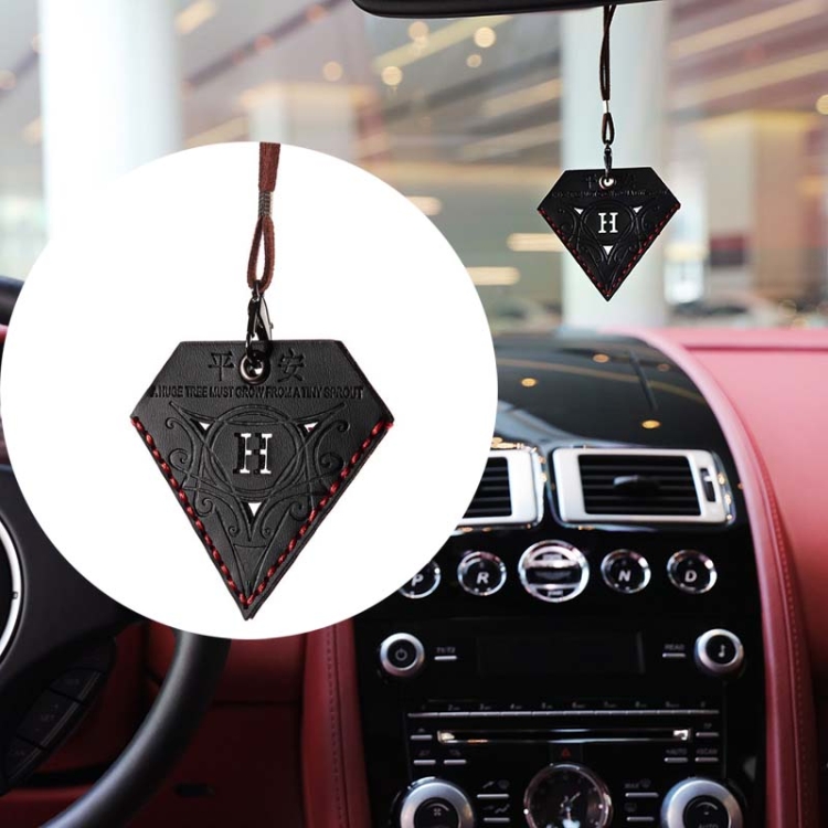 

Car Pendant Triangular Ping An Charm Bag Leather Rearview Mirror Ornament(Black)