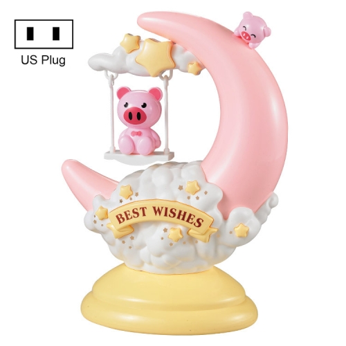 GOELONG Cartoon Moon Table Lamp Children Room Animal Night Light, Plug: EU  Plug(Pink Pig)