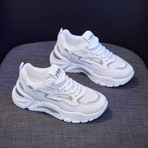 

811-1 Spring Breathable Casual Shoes Leather-paneled Mesh Ladies Sports Shoes, Size: 35(White)