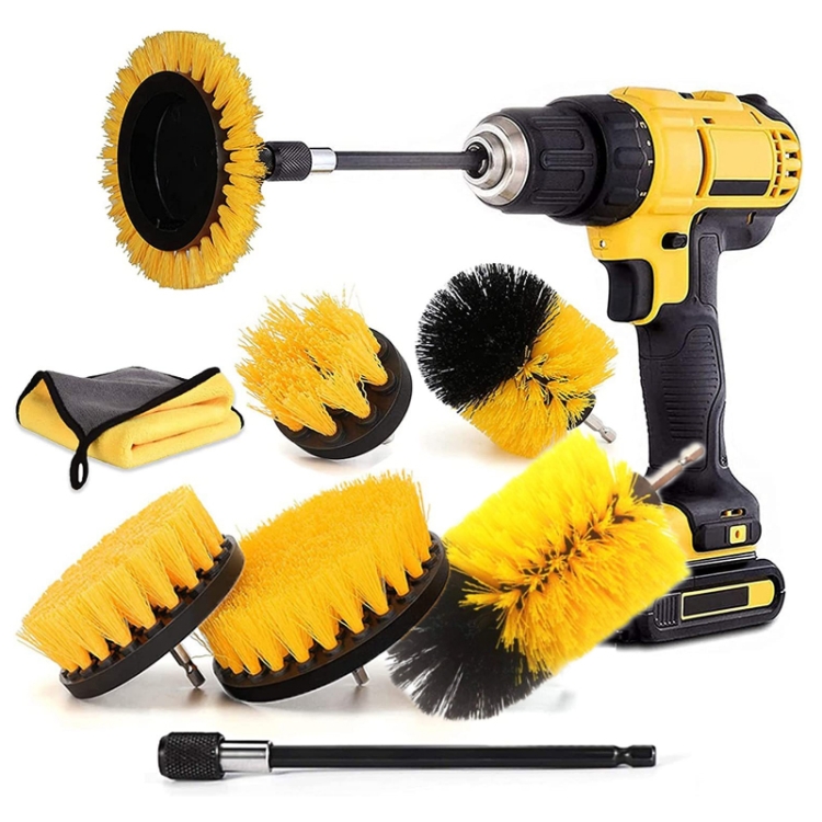 

8 In 1 Electric Drill Crevice Cleaning Brush Car Wash Tool Set, Size: B Model(Yellow)