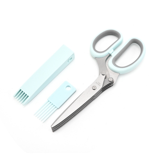 Five-Layer Vegetable Scissors Office Shredding Stainless Steel  Scissors(Green White)