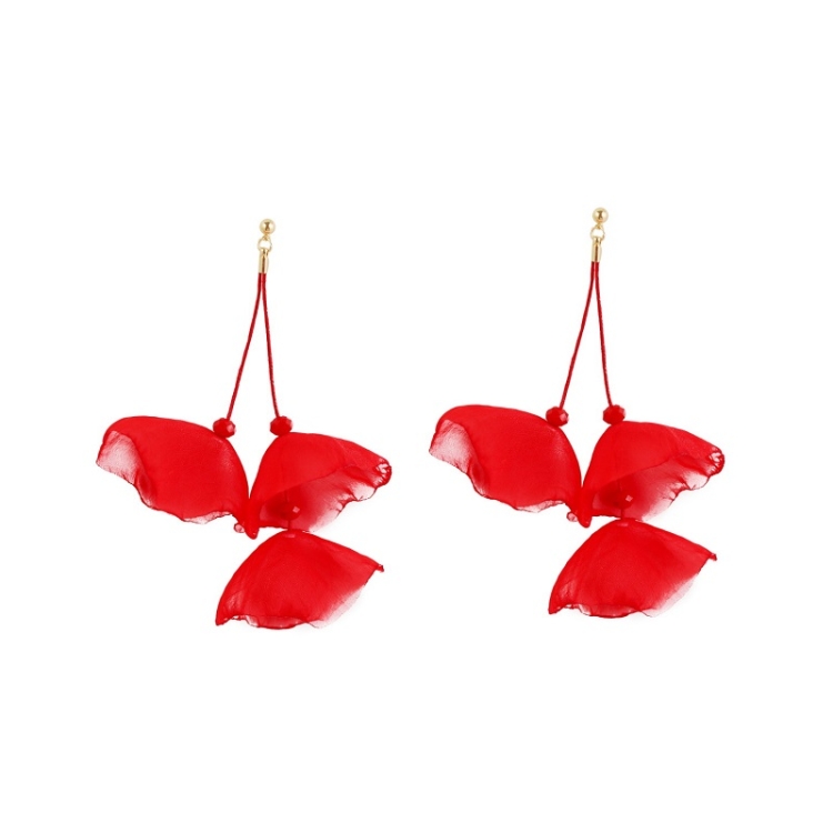 

Long Exaggerated Fabric Art Handmade Petal Earrings, Color: E1908-23 Red