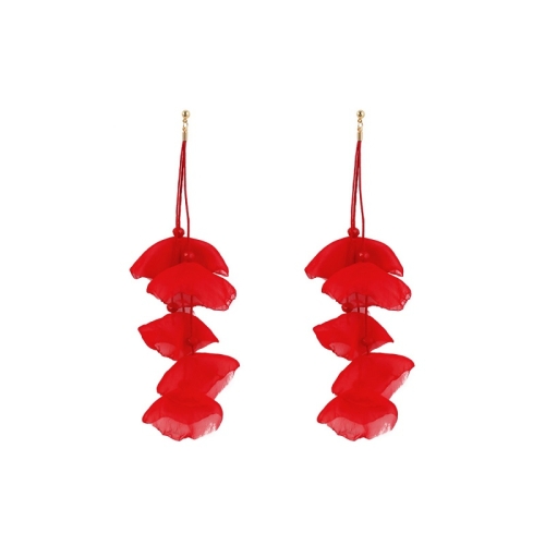 

Long Exaggerated Fabric Art Handmade Petal Earrings, Color: E1908-28 Red