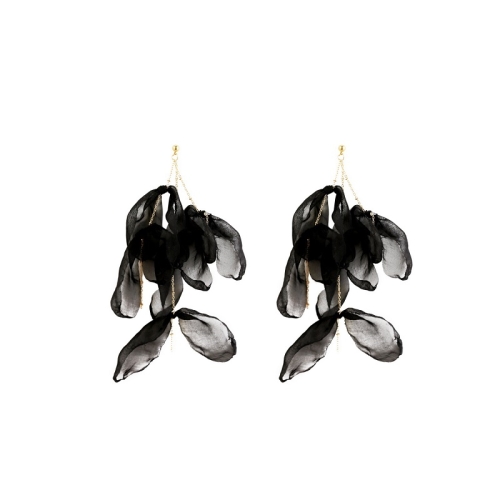 

Long Exaggerated Fabric Art Handmade Petal Earrings, Color: E1908-33 Black