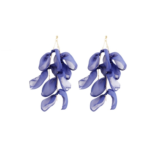 

Long Exaggerated Fabric Art Handmade Petal Earrings, Color: E1908-36 Blue