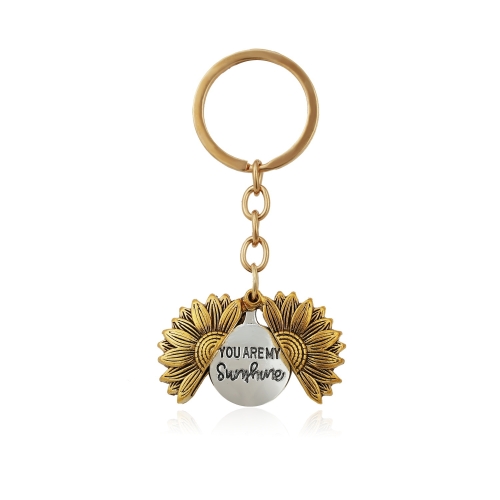 

N2003-28 Ancient Gold Keychain Alloy Sunflowers Shape Can Open Double Side Engraving Accessories Pendant