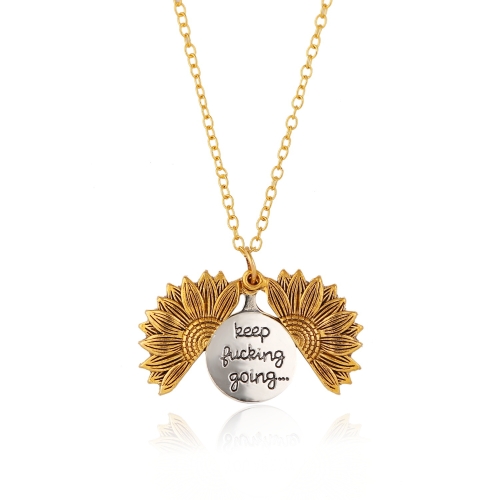 

N2003-22 Ancient Gold Necklace Alloy Sunflowers Shape Can Open Double Side Engraving Accessories Pendant