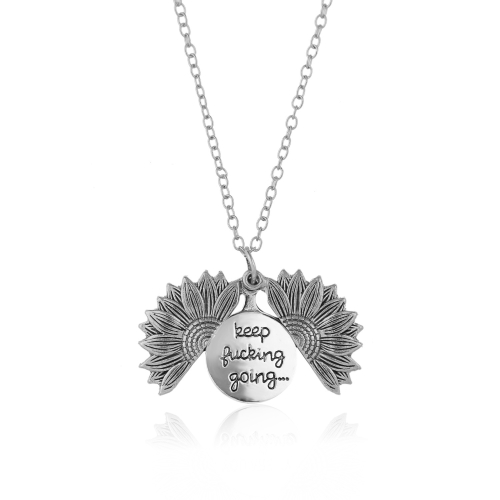 

N2003-23 Ancient Silver Necklace Alloy Sunflowers Shape Can Open Double Side Engraving Accessories Pendant