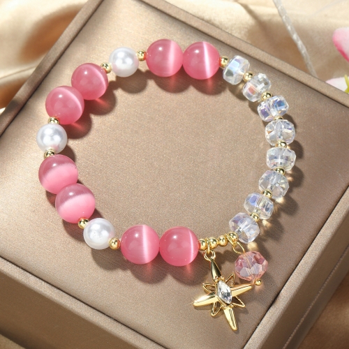 

S2204-3 Pink Opal Crystal Beaded Bracelet Ladies Natural Crystal Bracelet