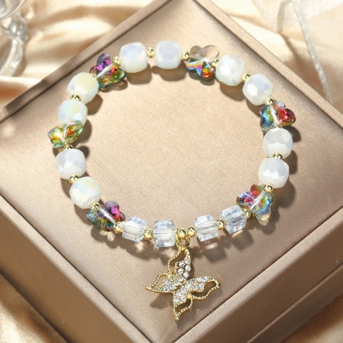 

S2204-7 White+Butterfly Crystal Beaded Bracelet Ladies Natural Crystal Bracelet