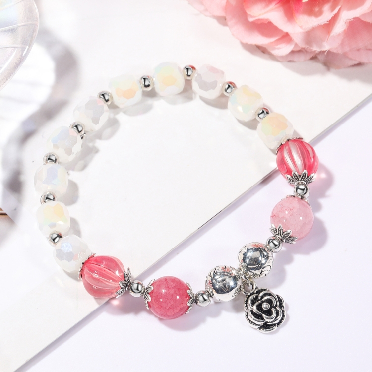 

S2203-1 Pink+Rose Crystal Beaded Bracelet Ladies Natural Crystal Bracelet