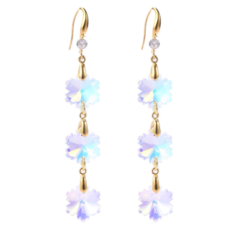 

E2204-3 Flower Crystal Natural Crystal Handmade Earrings Zircon Long Earrings