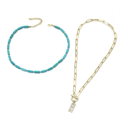 

N2206-6 2pcs/set Rectangular Necklace Natural Turquoise Accessories Ladies Jewelry