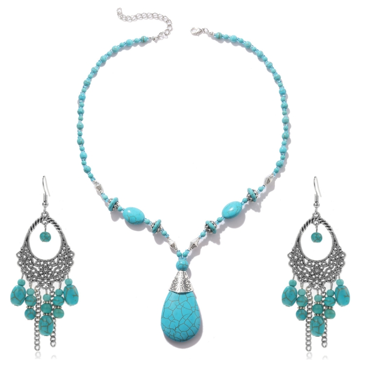 

2pcs/set Necklace + Earrings Natural Turquoise Accessories Ladies Jewelry
