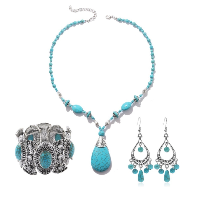

3pcs/set Necklace + Bracelet + Earrings Natural Turquoise Accessories Ladies Jewelry