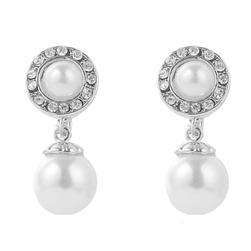 

1201 Long Silver Baroque Earrings Pearl Ear Clip Women Without Ear Piercing