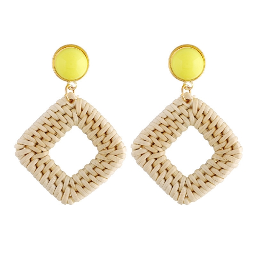 

E2002-3 Yellow Frame Bamboo Vine Handmade Woven Earrings Bosomia Style Earrings