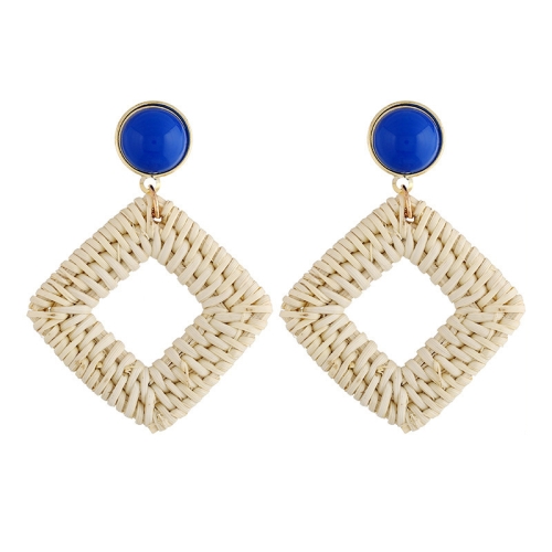 

E2002-4 Blue Frame Bamboo Vine Handmade Woven Earrings Bosomia Style Earrings