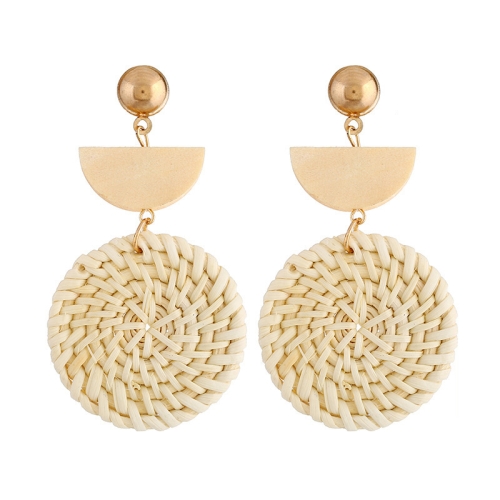 

E2002-13 Semi-circular+Large Circle Bamboo Vine Handmade Woven Earrings Bosomia Style Earrings