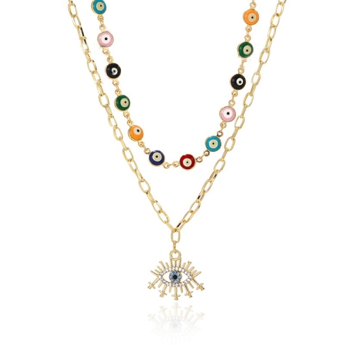 

Angel Eyes Pendant Layered Necklace, Model: N2210-3 Double-layer Color Eyes