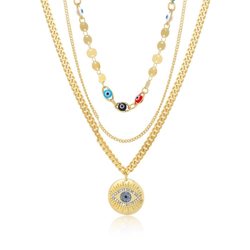 

Angel Eyes Pendant Layered Necklace, Model: N2210-4 3 Layer Colorful Eyes