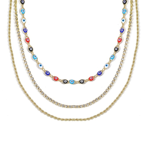 

Angel Eyes Pendant Layered Necklace, Model: N2210-5 3 Layer Colorful Eyes