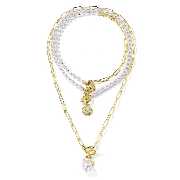 

Angel Eyes Pendant Layered Necklace, Model: N2211-14 3 Layer Pearl Chain