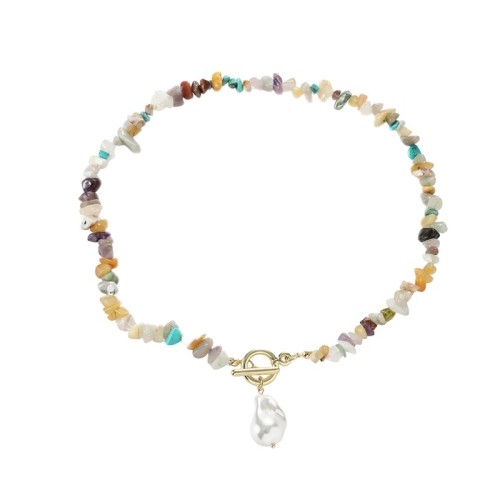 

Boho Colorful Broken Natural Stone Necklace, Model: N2206-10 Multi-color Stone