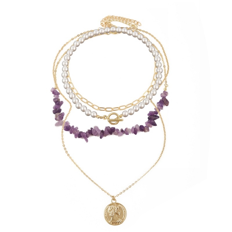 

Boho Colorful Broken Natural Stone Necklace, Model: N2105-17 Purple Stone