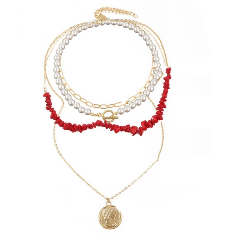 

Boho Colorful Broken Natural Stone Necklace, Model: N2105-19 Red Stone