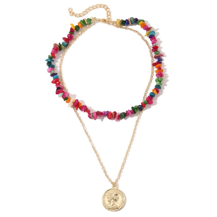 

Boho Colorful Broken Natural Stone Necklace, Model: N2107-3 Color Stone Double Layer