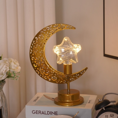 

LED Wrought Iron Moon Shape Atmosphere Bedroom Table Lamp(Moon Star)