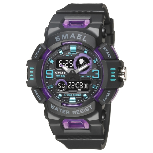 SMAEL 8063 屋外電子アラーム スポーツ ウォッチ ダブル表示された宇宙飛行士の学生の腕時計 (ブラック パープル ブルー)