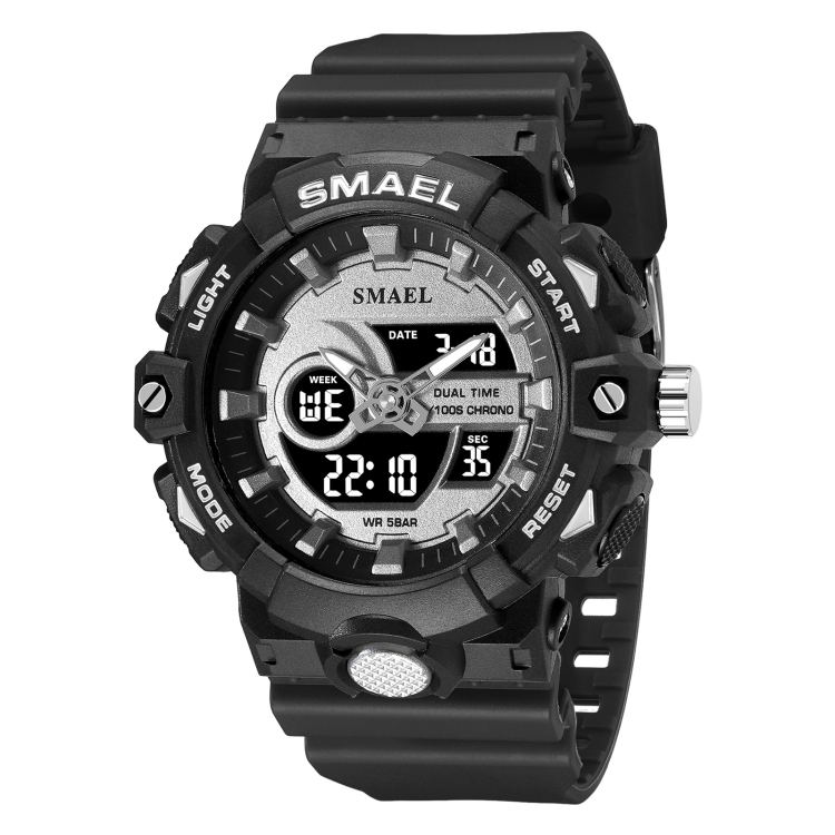 

SMAEL 8081 Multifunctional Waterproof Luminous Numeric Digital Dual Display Outdoor Sports Watch(Black White)