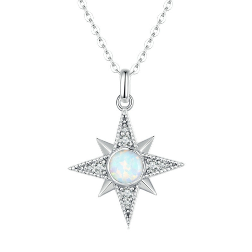 

BSN300 Sterling Silver S925 Star Sun Plated Platinum Opal Necklace