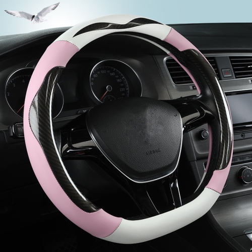 

Carbon Fiber Leather Four Season Universal D Type Steering Wheel Cover, Size: 38cm(Pink)