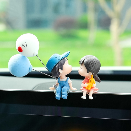 

2pcs Car Ornament Ornament Lovely Kissing Couple Doll, Color: Blue+Blue White Balloon