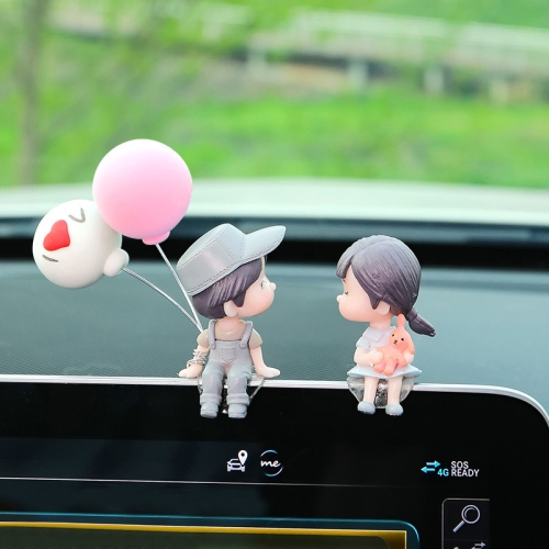 

2pcs Car Ornament Ornament Lovely Kissing Couple Doll, Color: Gray+Balloon