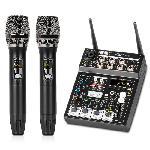 

UF6-M 4 Way Mixer With Wireless Microphone Recording Small Live USB Bluetooth Reverberation Microphone(Black)