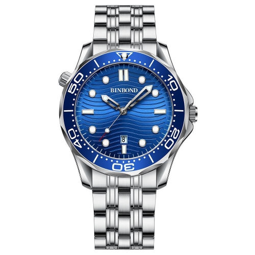 

White Steel Blue Surface BINBOND B2820 Luminous 30m Waterproof Men Sports Quartz Watch