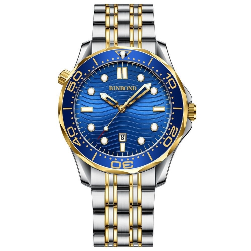 Inter-gold Blue Surface BINBOND B2820 Luminous 30m Waterproof Men Sports Quartz Watch