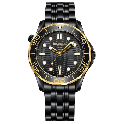 Black Steel Black Inter-gold Black  BINBOND B2820 Luminous 30m Waterproof Men Sports Quartz Watch