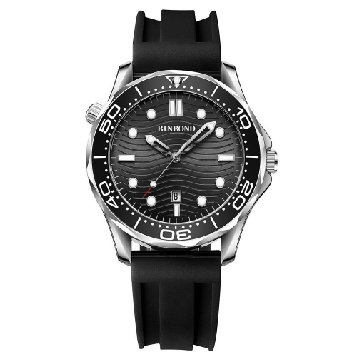 Black Silicon White Steel Black BINBOND B2820 Luminous 30m Waterproof Men Sports Quartz Watch