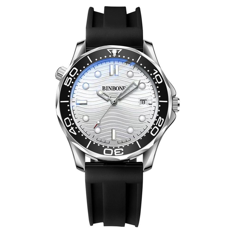 

Black Silicon White Steel White BINBOND B2820 Luminous 30m Waterproof Men Sports Quartz Watch