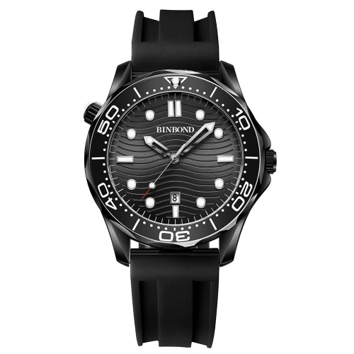 Black Silicon Black Steel Black BINBOND B2820 Luminous 30m Waterproof Men Sports Quartz Watch