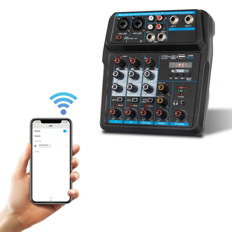 

U4 Home Band Phone Recording Live USB 4 Channels With Sound Card Bluetooth Mixer(Black)