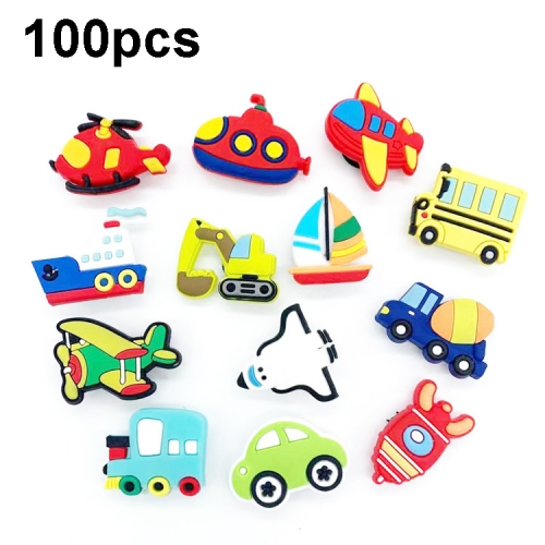 

100pcs PVC Drip Cartoon Transportation Cave Shoes Buckle Hand Ring Decorative Accessories(Style Random Delivery)